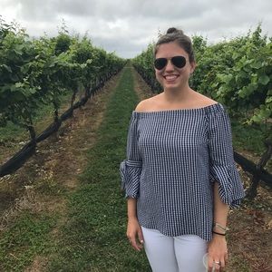 Off the should gingham flutter sleeve top